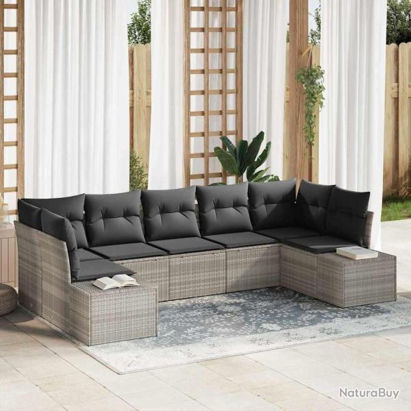Ensemble de canap� de jardin 7 pcs Gris clair Poly rotin