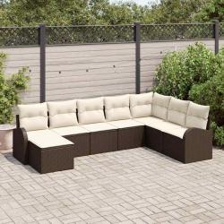 Ensemble de canap&eacute; de jardin 8 pcs Marron Poly rotin