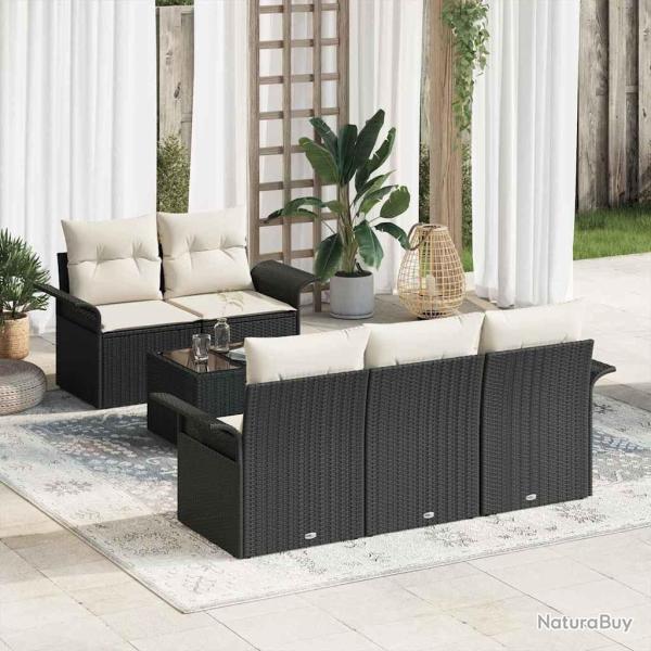 Ensemble de canap� de jardin avec coussin 6 pcs Noir et Cr�me