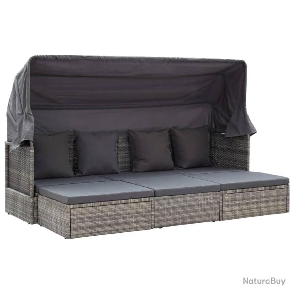 Lit de jardin et toit Gris m�lang� R�sine tress�e