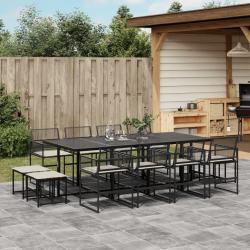Ensemble &agrave; manger de jardin 13 pcs coussins noir r&eacute;sine tress&eacute;e