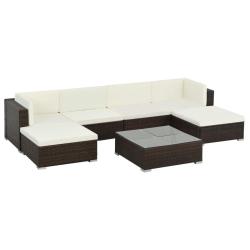 Salon de jardin 7 pcs avec coussins R&eacute;sine tress&eacute;e Marron