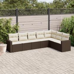 Salon de jardin avec coussins 7 pcs marron r&eacute;sine tress&eacute;e