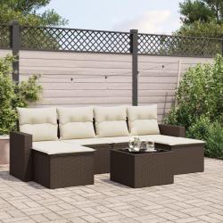 Salon de jardin avec coussins 7 pcs marron r&eacute;sine tress&eacute;e