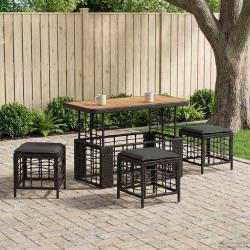 Ensemble de salle &agrave; manger pour jardin 4 pcs Noir et gris