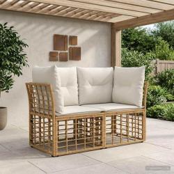 Loveseat d'ext&eacute;rieur 2 pcs Blanc Naturel et Cr&egrave;me polyrotin
