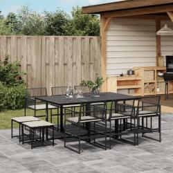 Ensemble &agrave; manger de jardin 11 pcs coussins noir r&eacute;sine tress&eacute;e