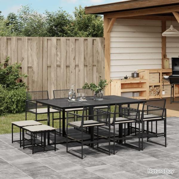 Ensemble � manger de jardin 11 pcs coussins noir r�sine tress�e
