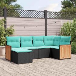 Salon de jardin 6 pcs avec coussins noir r&eacute;sine tress&eacute;e