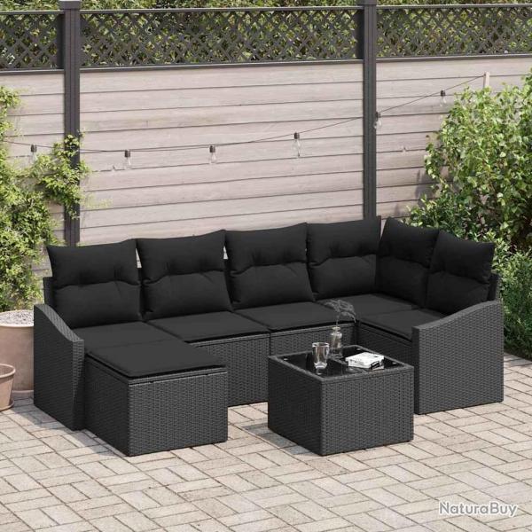 Ensemble de salle � manger pour jardin avec coussin 7 pcs Noir