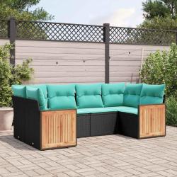 Salon de jardin 6 pcs avec coussins noir r&eacute;sine tress&eacute;e