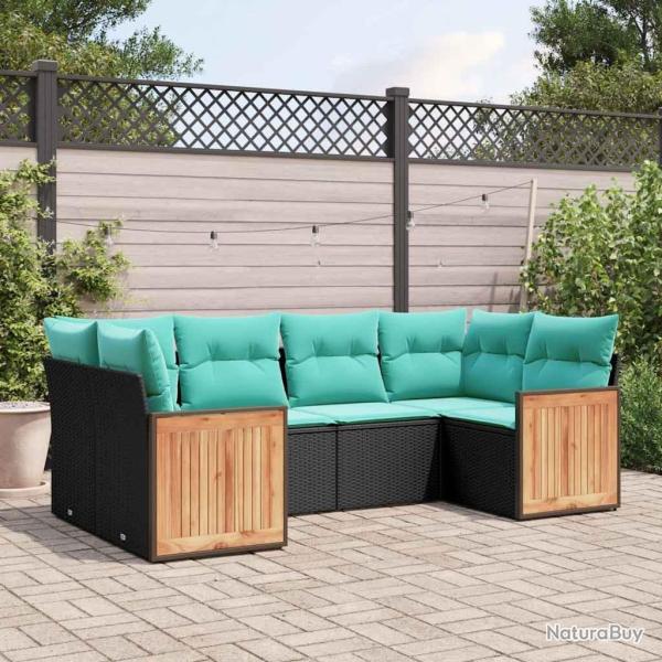 Salon de jardin 6 pcs avec coussins noir r�sine tress�e