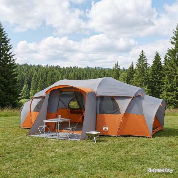 Tente familiale avec auvent imperm�able tunnel Gris et orange