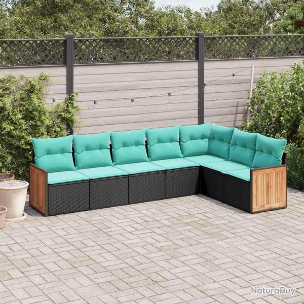 Salon de jardin 7 pcs avec coussins noir r�sine tress�e