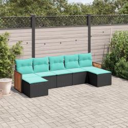 Salon de jardin 7 pcs avec coussins noir r&eacute;sine tress&eacute;e