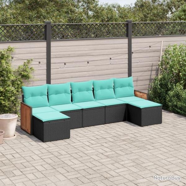 Salon de jardin 7 pcs avec coussins noir r�sine tress�e