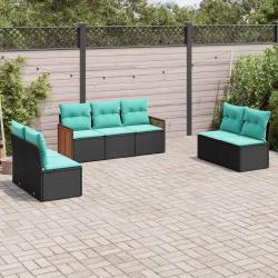 Salon de jardin 7 pcs avec coussins noir r&eacute;sine tress&eacute;e