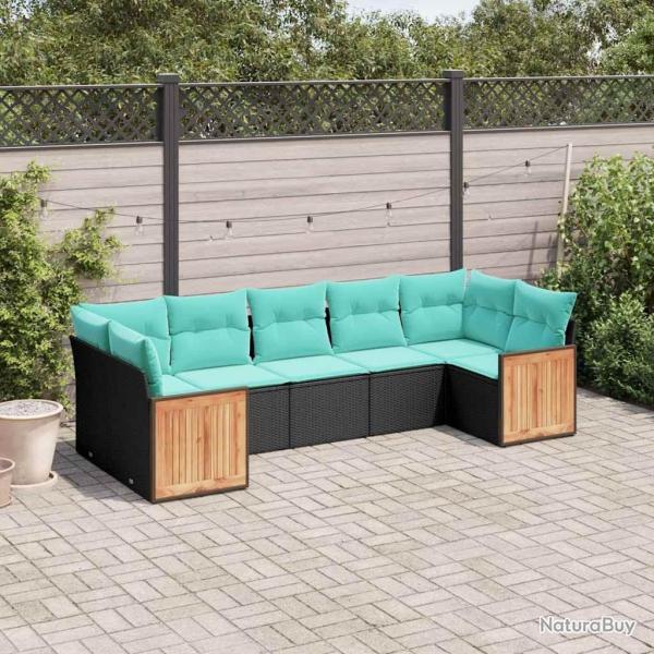 Salon de jardin 7 pcs avec coussins noir r�sine tress�e