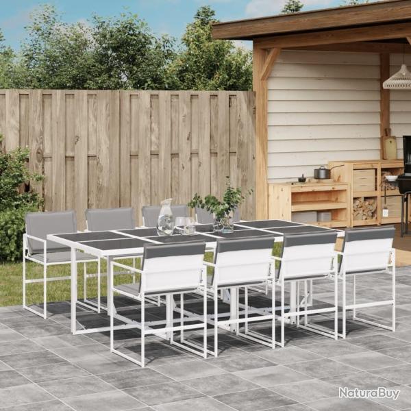 Ensemble � manger de jardin avec coussins 9 pcs blanc textil�ne