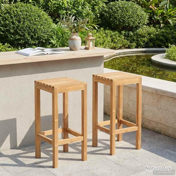 Tabouret de bar 2 pcs Naturel Bois de teck massif