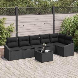 Ensemble de canap&eacute; de jardin avec coussin 7 pcs Noir polyrotin