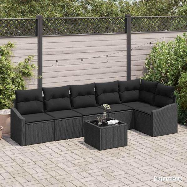 Ensemble de canap� de jardin avec coussin 7 pcs Noir polyrotin