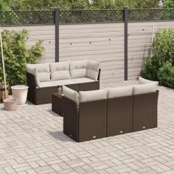 Salon de jardin avec coussins 7 pcs marron r&eacute;sine tress&eacute;e