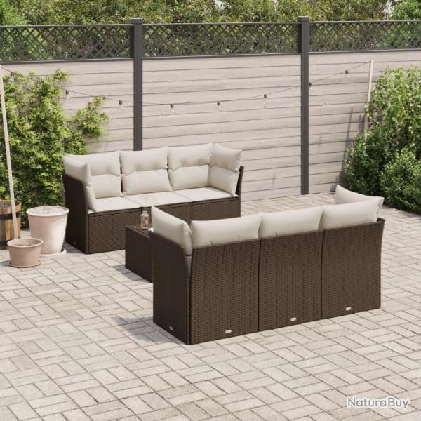 Salon de jardin avec coussins 7 pcs marron r�sine tress�e