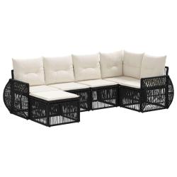 Ensemble de canap&eacute; de jardin 6 pcs Noir et blanc cr&egrave;me