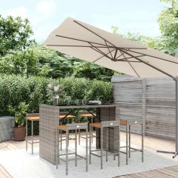 Ensemble de bar jardin 7 pcs gris poly rotin/bois massif acacia