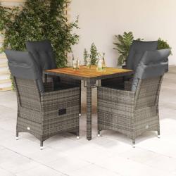 Ensemble &agrave; manger de jardin 5 pcs coussins gris r&eacute;sine tress&eacute;e