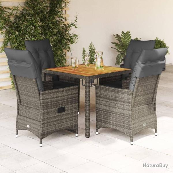 Ensemble � manger de jardin 5 pcs coussins gris r�sine tress�e