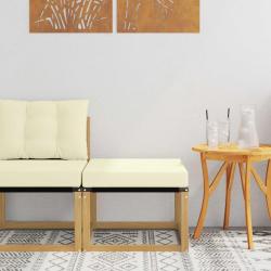 Pouf d'Ext&eacute;rieur Bois d'acacia massif et tissu Textil&egrave;ne Blanc