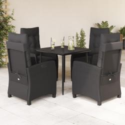 Ensemble &agrave; manger de jardin coussins 5pcs Noir R&eacute;sine tress&eacute;e