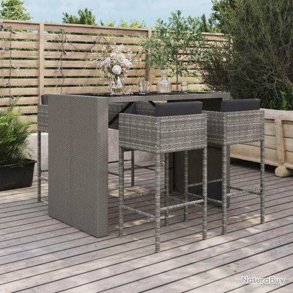 Ensemble de bar de jardin 5 pcs avec coussins gris poly rotin