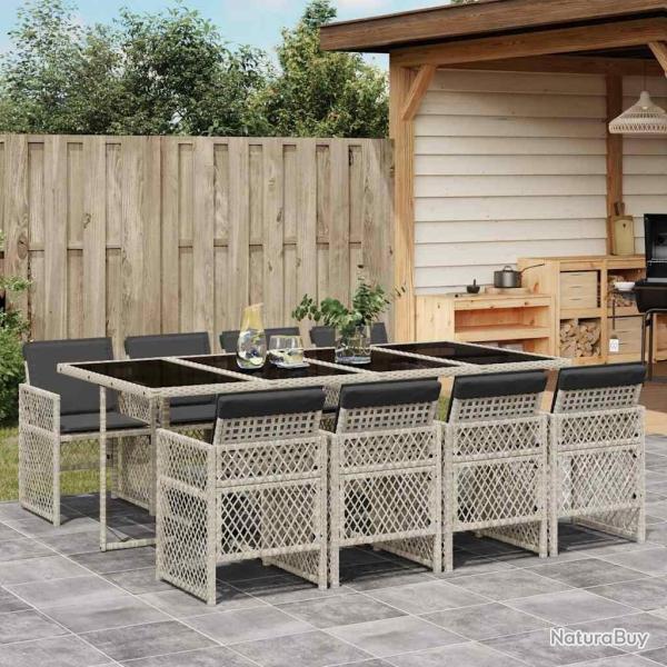 Ensemble � manger de jardin et coussins 9 pcs gris clair rotin