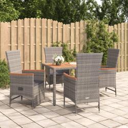 Ensemble &agrave; manger de jardin 5 pcs coussins gris r&eacute;sine tress&eacute;e