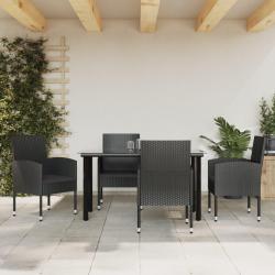 Ensemble &agrave; manger de jardin 5 pcs noir r&eacute;sine tress&eacute;e et acier