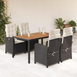 Ensemble &agrave; manger de jardin coussins 5pcs Noir R&eacute;sine tress&eacute;e