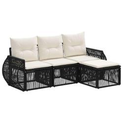 Ensemble de canap&eacute; de jardin 4 pcs Noir et blanc cr&egrave;me