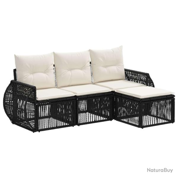 Ensemble de canap� de jardin 4 pcs Noir et blanc cr�me