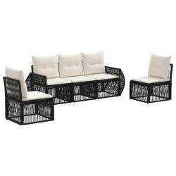 Ensemble de canap&eacute; de jardin 5 pcs Noir et blanc cr&egrave;me