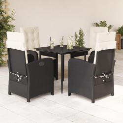 Ensemble &agrave; manger de jardin coussins 5pcs Noir R&eacute;sine tress&eacute;e