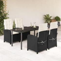 Ensemble &agrave; manger de jardin coussins 5pcs Noir R&eacute;sine tress&eacute;e