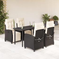 Ensemble &agrave; manger de jardin coussins 5pcs Noir R&eacute;sine tress&eacute;e