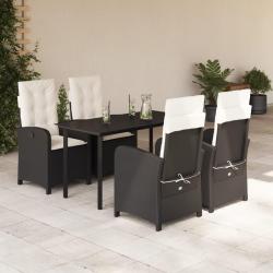 Ensemble &agrave; manger de jardin coussins 5pcs Noir R&eacute;sine tress&eacute;e