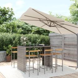 Ensemble de bar jardin 7 pcs gris poly rotin/bois massif acacia