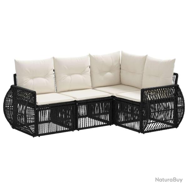 Ensemble de canap� de jardin 4 pcs Noir et blanc cr�me