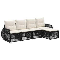 Ensemble de canap&eacute; de jardin 5 pcs Noir et blanc cr&egrave;me
