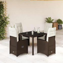 Ensemble de bistro de jardin 5 pcs coussins marron poly rotin
